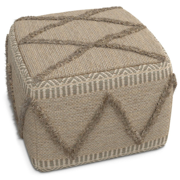English Elm Sweeney Handloom Woven Wool Cotton Square Pouf Footrest for Living Room Accent B136P159326