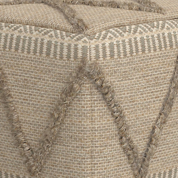 English Elm Sweeney Handloom Woven Wool Cotton Square Pouf Footrest for Living Room Accent B136P159326