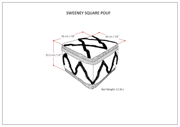 English Elm Sweeney Handloom Woven Wool Cotton Square Pouf Footrest for Living Room Accent B136P159326