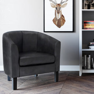 English Elm Austin Barrel Tub Chair Distressed Faux Leather Seat for Office or Bedroom B136P159640