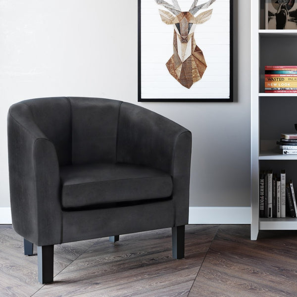English Elm Austin Barrel Tub Chair Distressed Faux Leather Seat for Office or Bedroom B136P159640