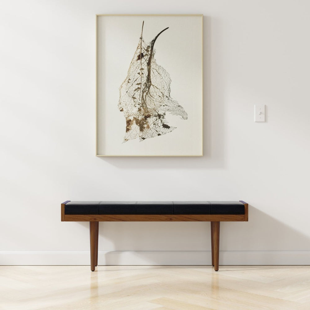 English Elm Anya Genuine Leather Upholstered Bench with Acacia Legs for Bedroom or Entryway B136P203412