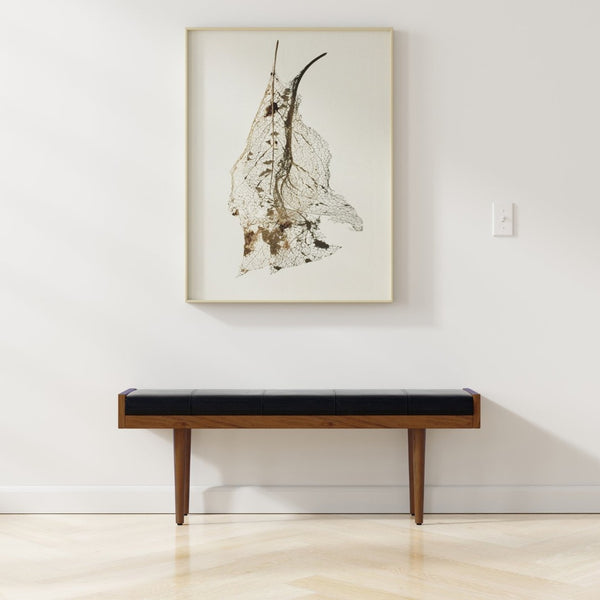 English Elm Anya Genuine Leather Upholstered Bench with Acacia Legs for Bedroom or Entryway B136P203412