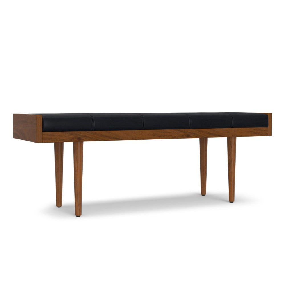 English Elm Anya Genuine Leather Upholstered Bench with Acacia Legs for Bedroom or Entryway B136P203412