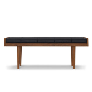 English Elm Anya Genuine Leather Upholstered Bench with Acacia Legs for Bedroom or Entryway B136P203412