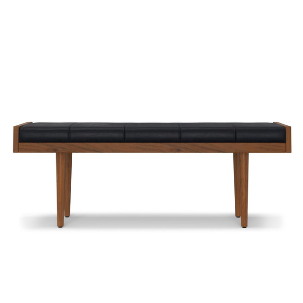 English Elm Anya Genuine Leather Upholstered Bench with Acacia Legs for Bedroom or Entryway B136P203412