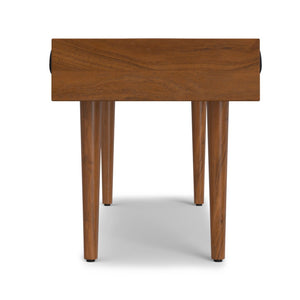 English Elm Anya Genuine Leather Upholstered Bench with Acacia Legs for Bedroom or Entryway B136P203412