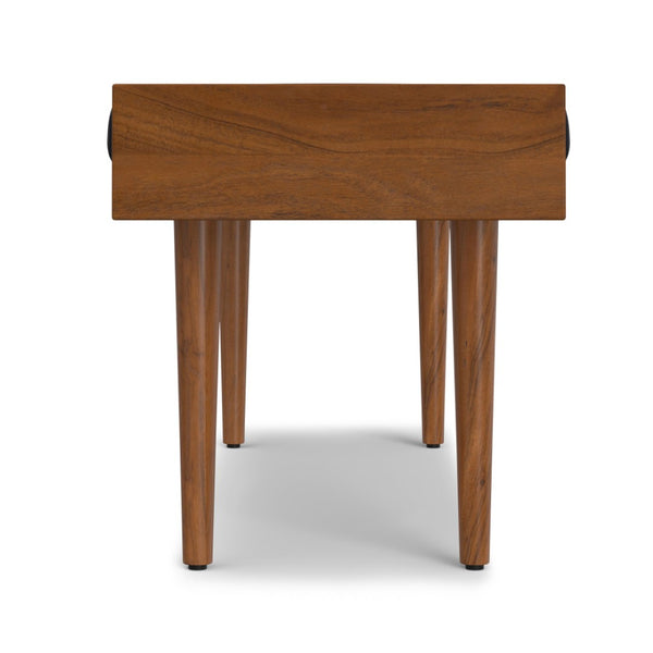 English Elm Anya Genuine Leather Upholstered Bench with Acacia Legs for Bedroom or Entryway B136P203412