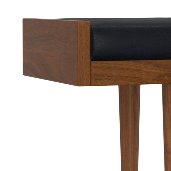 English Elm Anya Genuine Leather Upholstered Bench with Acacia Legs for Bedroom or Entryway B136P203412