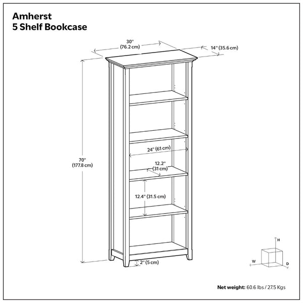 English Elm Amherst Solid Pine Five Shelf Bookcase with Molding Detail for Home Office Display Sage Green B136P510057