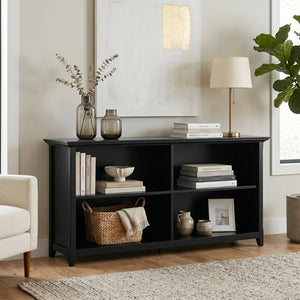English Elm Amherst Wide Low Profile Solid Wood Bookcase with Tapered Legs for Living Rooms Black B136P510059