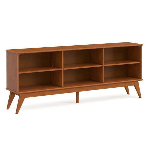 English Elm Draper Mid-Century Modern Low Bookcase Solid Wood Teak Finish Six Shelf Living Room B136P510060