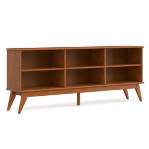 English Elm Draper Mid-Century Modern Low Bookcase Solid Wood Teak Finish Six Shelf Living Room B136P510060