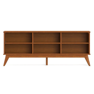 English Elm Draper Mid-Century Modern Low Bookcase Solid Wood Teak Finish Six Shelf Living Room B136P510060