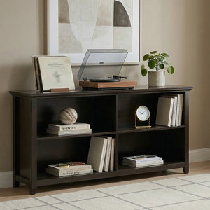 English Elm Amherst Wide Low Profile Solid Wood Bookcase with Tapered Legs for Living Rooms Brown B136P510063