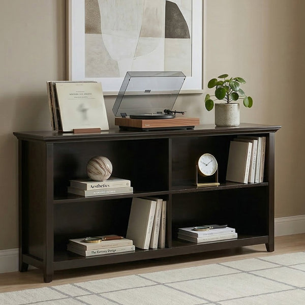English Elm Amherst Wide Low Profile Solid Wood Bookcase with Tapered Legs for Living Rooms Brown B136P510063