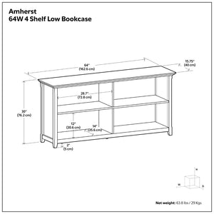 English Elm Amherst Wide Low Profile Solid Wood Bookcase with Tapered Legs for Living Rooms Brown B136P510063