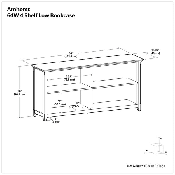 English Elm Amherst Wide Low Profile Solid Wood Bookcase with Tapered Legs for Living Rooms Brown B136P510063