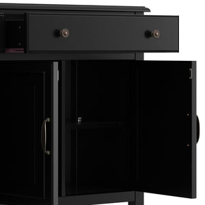 English Elm Connaught Solid Wood Buffet with Bronze Hardware and Raised Panel Doors for Dining Black B136P510690