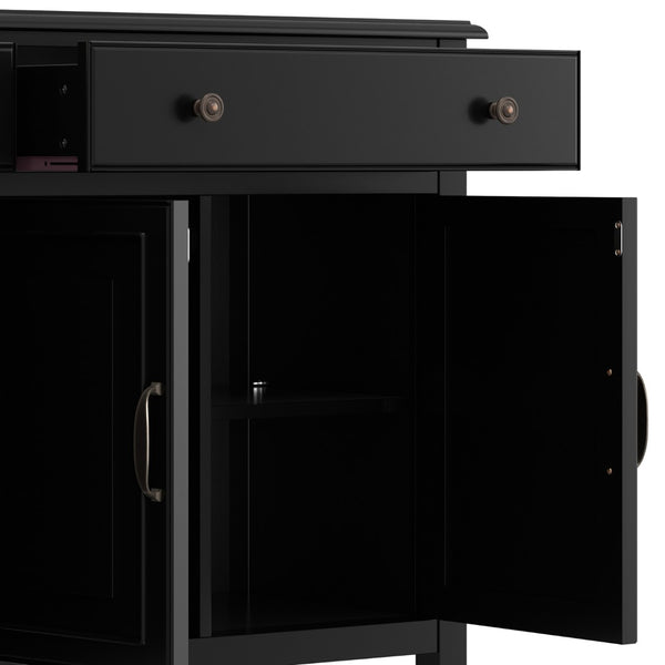 English Elm Connaught Solid Wood Buffet with Bronze Hardware and Raised Panel Doors for Dining Black B136P510690