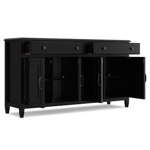 English Elm Connaught Solid Wood Buffet with Bronze Hardware and Raised Panel Doors for Dining Black B136P510690