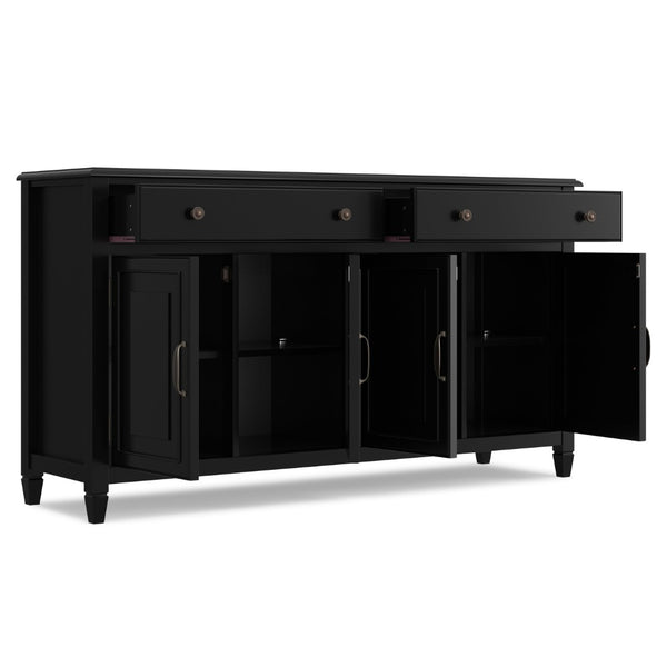 English Elm Connaught Solid Wood Buffet with Bronze Hardware and Raised Panel Doors for Dining Black B136P510690