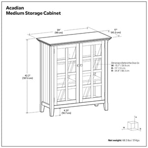 English Elm Acadian Solid Pine Storage Cabinet with Glass Doors Coastal Blue Farmhouse Finish B136P510691