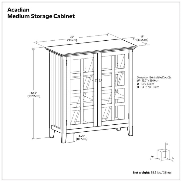 English Elm Acadian Solid Pine Storage Cabinet with Glass Doors Coastal Blue Farmhouse Finish B136P510691