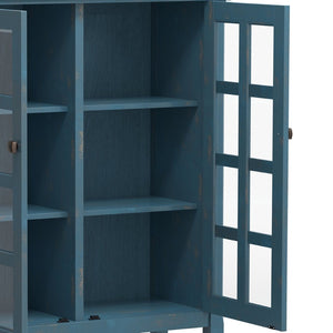 English Elm Acadian Solid Pine Storage Cabinet with Glass Doors Coastal Blue Farmhouse Finish B136P510691