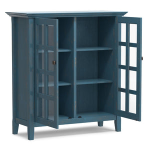 English Elm Acadian Solid Pine Storage Cabinet with Glass Doors Coastal Blue Farmhouse Finish B136P510691