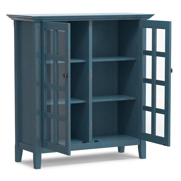 English Elm Acadian Solid Pine Storage Cabinet with Glass Doors Coastal Blue Farmhouse Finish B136P510691