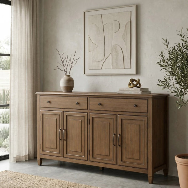 English Elm Connaught Solid Wood Buffet Cabinet Rustic Brown Raised Panel Doors Dining Storage B136P510692