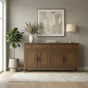 English Elm Connaught Solid Wood Buffet Cabinet Rustic Brown Raised Panel Doors Dining Storage B136P510692