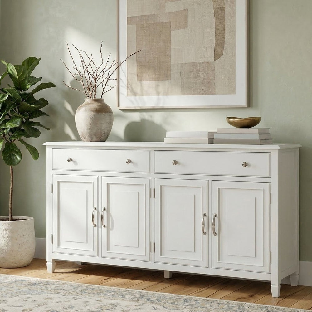 English Elm Connaught Solid Wood Buffet with Bronze Hardware and Raised Panel Doors for Dining White B136P510693