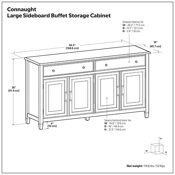 English Elm Connaught Solid Wood Buffet with Bronze Hardware and Raised Panel Doors for Dining White B136P510693