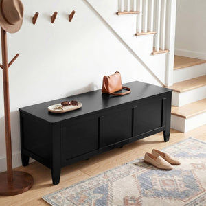 English Elm Brooklyn Paneled Storage Trunk Bench with Lift Top Matte Black Finish Entryway Seating B136P515440