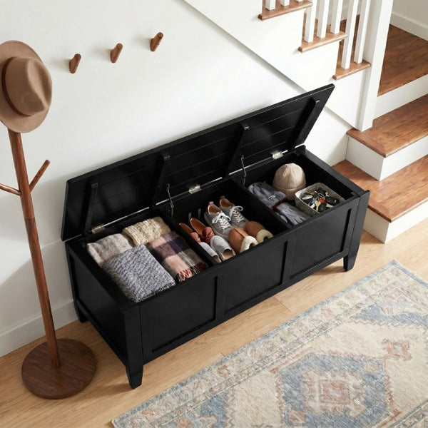 English Elm Brooklyn Paneled Storage Trunk Bench with Lift Top Matte Black Finish Entryway Seating B136P515440