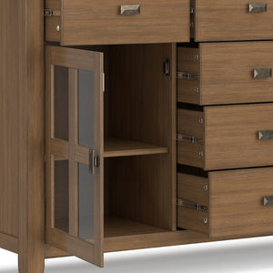 English Elm Artisan Pine Sideboard with Six Drawers and Glass Doors for Dining Room Storage B136P515442