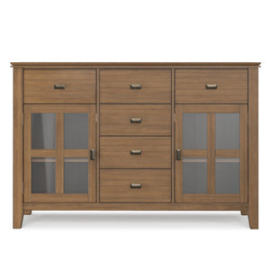 English Elm Artisan Pine Sideboard with Six Drawers and Glass Doors for Dining Room Storage B136P515442