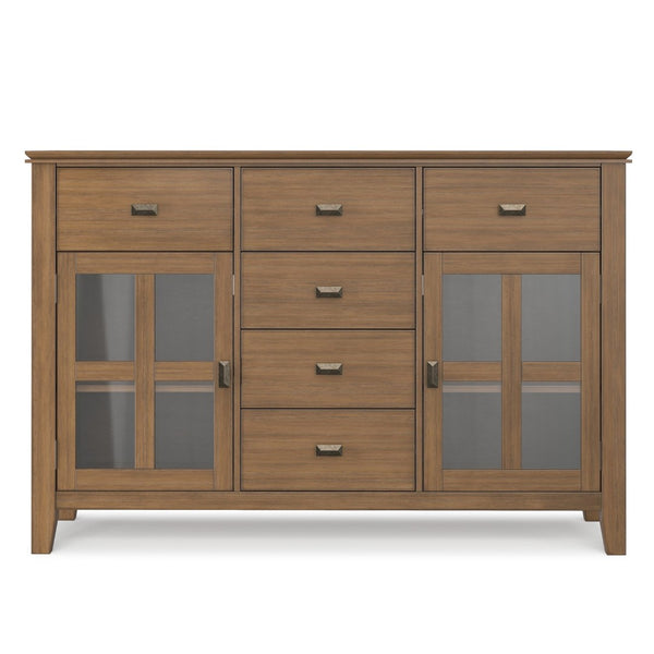English Elm Artisan Pine Sideboard with Six Drawers and Glass Doors for Dining Room Storage B136P515442