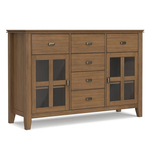 English Elm Artisan Pine Sideboard with Six Drawers and Glass Doors for Dining Room Storage B136P515442