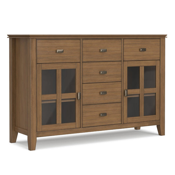 English Elm Artisan Pine Sideboard with Six Drawers and Glass Doors for Dining Room Storage B136P515442