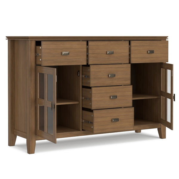 English Elm Artisan Pine Sideboard with Six Drawers and Glass Doors for Dining Room Storage B136P515442