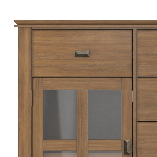 English Elm Artisan Pine Sideboard with Six Drawers and Glass Doors for Dining Room Storage B136P515442