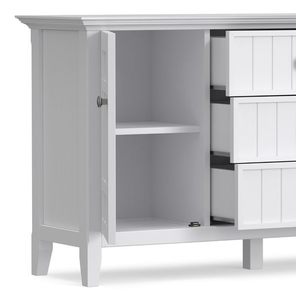 English Elm Bedford Solid Wood Buffet with White Stain Finish and Brushed Nickel Hardware for Dining B136P515443
