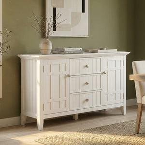 English Elm Bedford Solid Wood Buffet with White Stain Finish and Brushed Nickel Hardware for Dining B136P515443