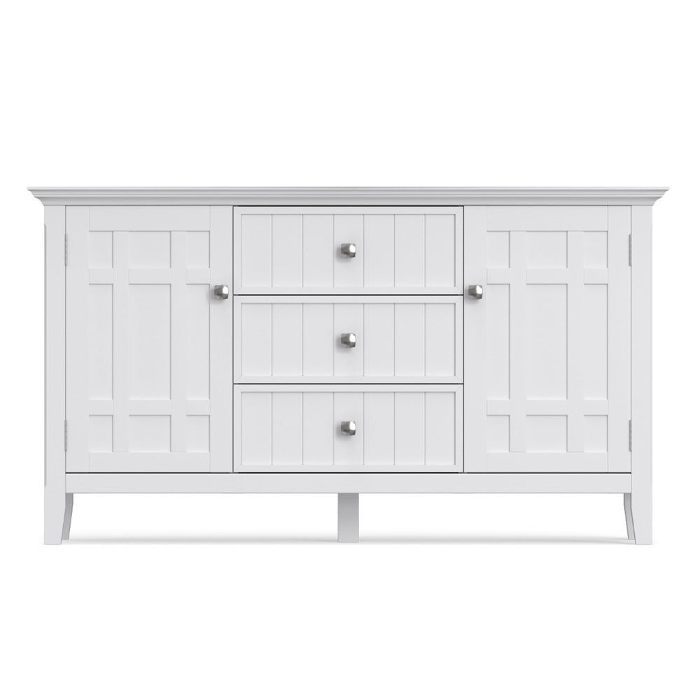 English Elm Bedford Solid Wood Buffet with White Stain Finish and Brushed Nickel Hardware for Dining B136P515443