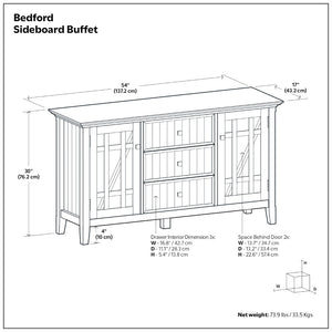 English Elm Bedford Solid Wood Buffet with White Stain Finish and Brushed Nickel Hardware for Dining B136P515443