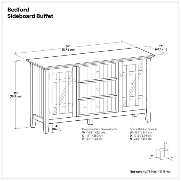 English Elm Bedford Solid Wood Buffet with White Stain Finish and Brushed Nickel Hardware for Dining B136P515443
