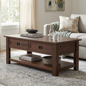 English Elm Monroe Solid Acacia Wood Coffee Table with Storage Drawers for Farmhouse Living Rooms B136P515444